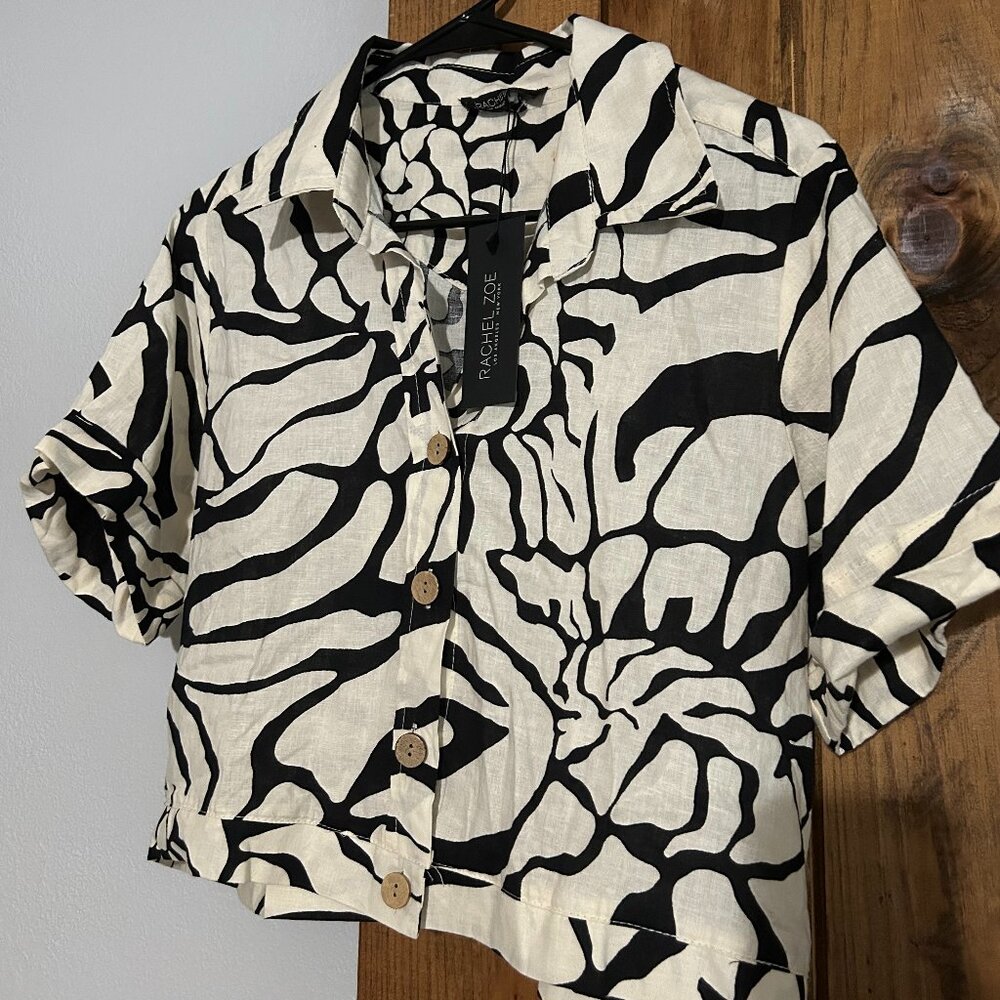 Rachel Zoe Patterned Cropped Button Down